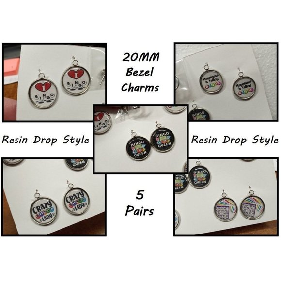 Bingo Earrings (5) Sets Bingo Sweet Lucky Bingo Ball Earrings Button Earrings - Picture 4 of 8